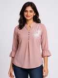 SITASONI Embroidered Floral V-Neck Women's Tunic with Bell Sleeves