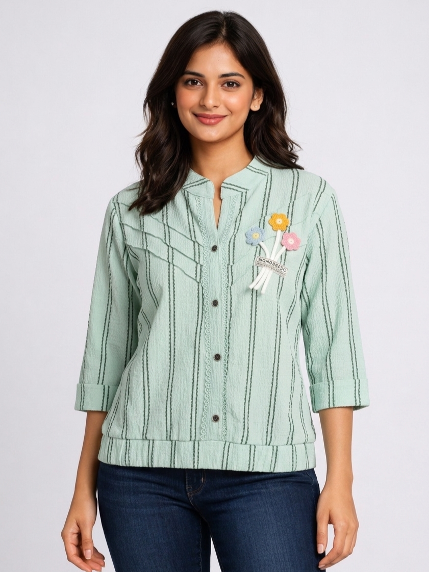 SITASONI Trend Floral Patch Striped Regular Top